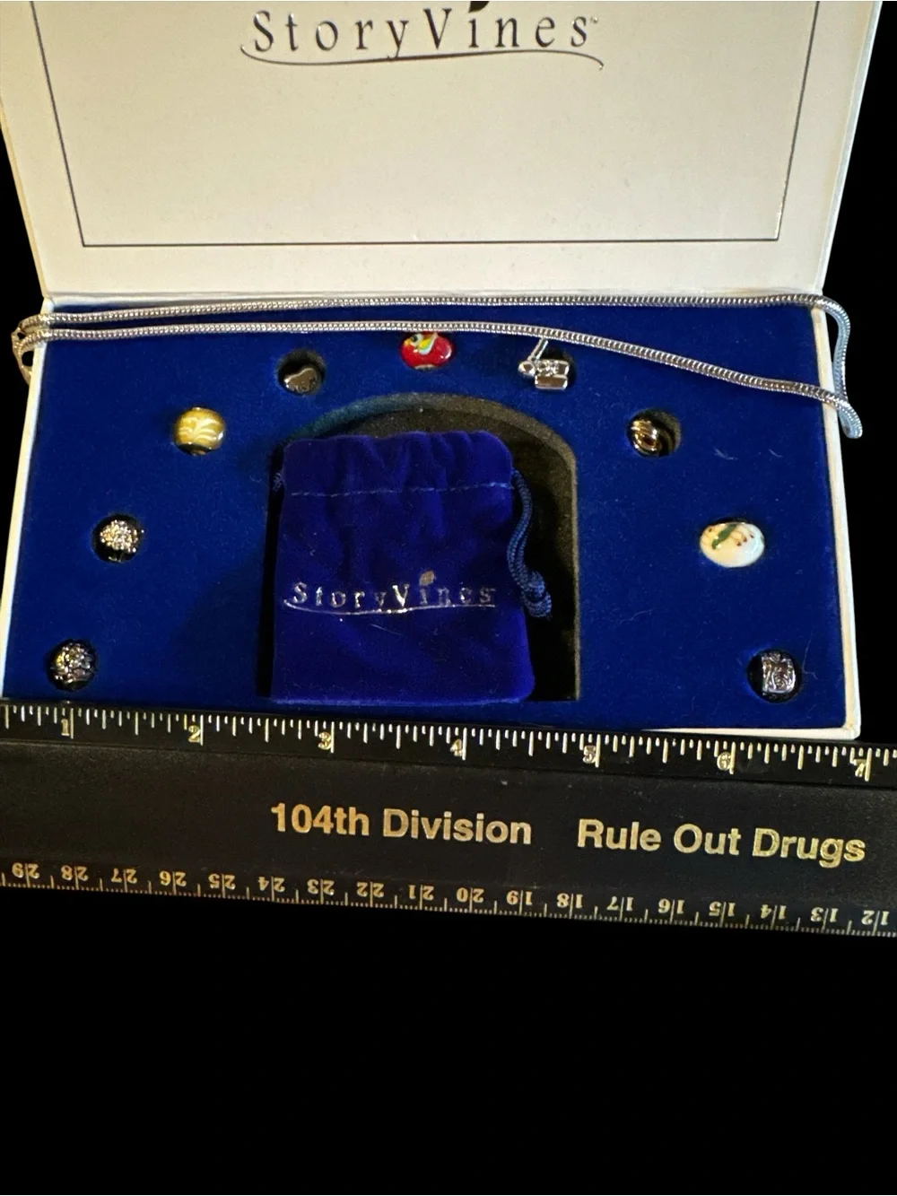 StoryVines set of 9 925 charms & a 16” long necklace in Blue Velvet original box